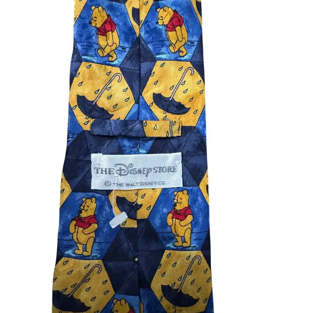 Disney Winnie the Pooh Rain Umbrellas Cartoon Vintage 100% Silk Necktie Novelty